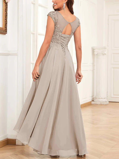 Round Neck Solid Color Lace Midi Dress