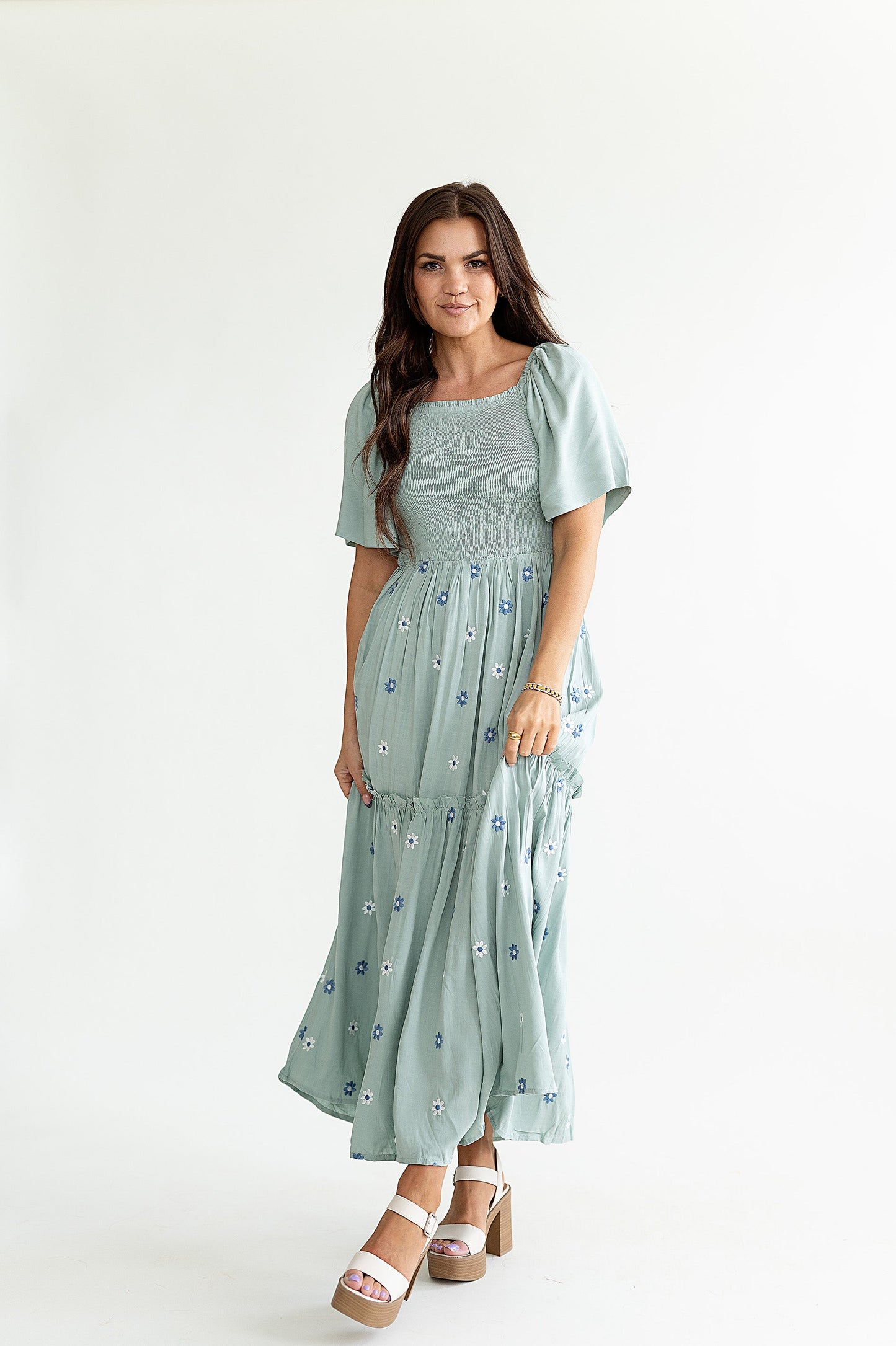 loveedsTM-Clementine Embroidered Dress in Dusty Blue