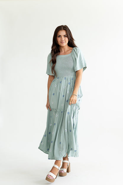 loveedsTM-Clementine Embroidered Dress in Dusty Blue