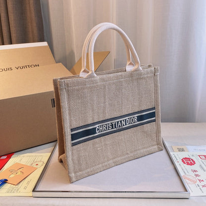 Christian Dior Natural Cannage Raffia Medium Book Tote Beige