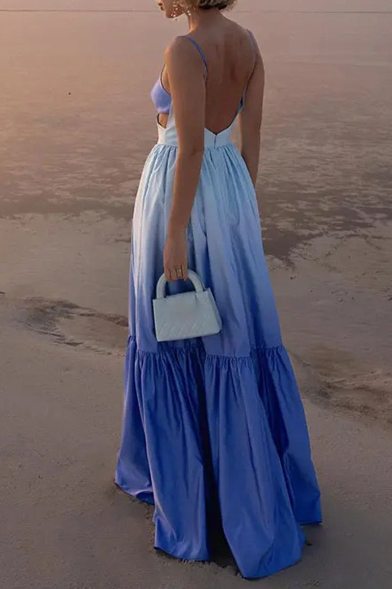 loveedsTM-Sexy Gradient Fold V Neck Sling Dresses