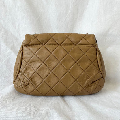 Chanel Tan Quilted Leather Flap Bag With Silver Hardware