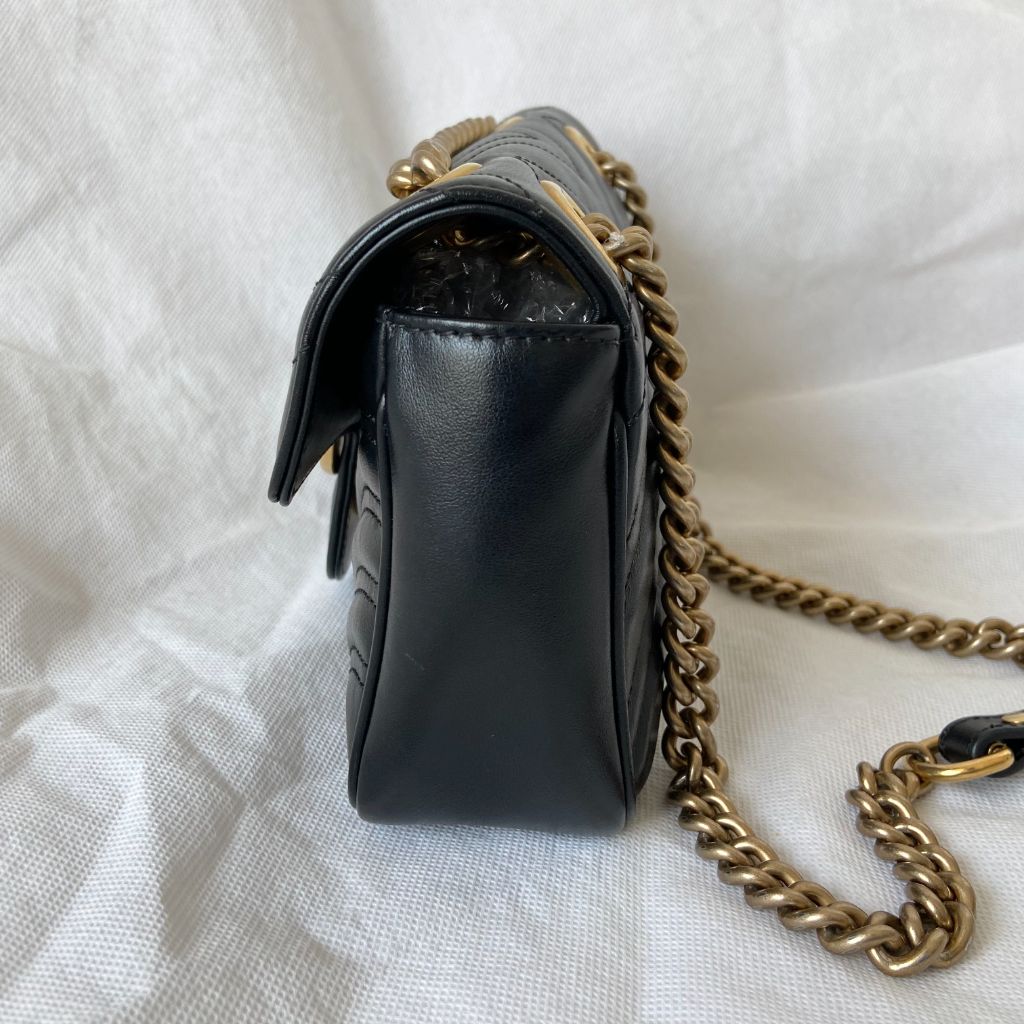 Gucci Black Mini GG Marmont 2.0 Matelassé Shoulder Bag
