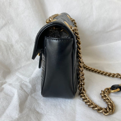 Gucci Black Mini GG Marmont 2.0 Matelassé Shoulder Bag