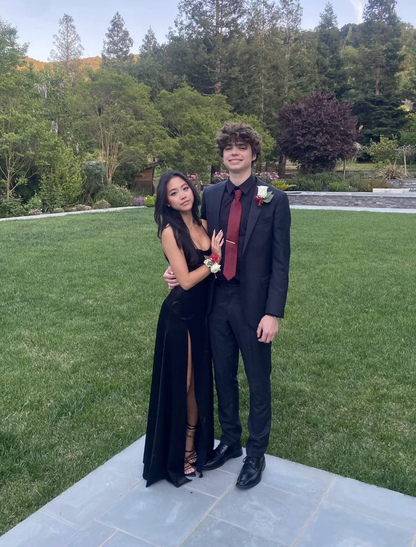 Simple A-line Black Prom Dress,Long Graduation Dresses