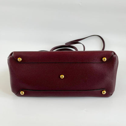 Burberry Burgundy Leather and House Check Canvas Medium Banner Tote