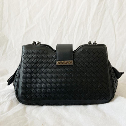Bottega Veneta Black Intrecciato Leather Mini Roma Shoulder Bag