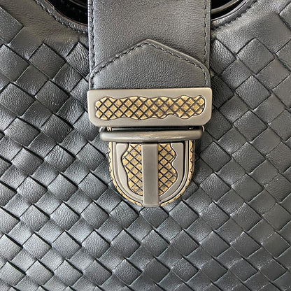 Bottega Veneta Black Intrecciato Leather Mini Roma Shoulder Bag