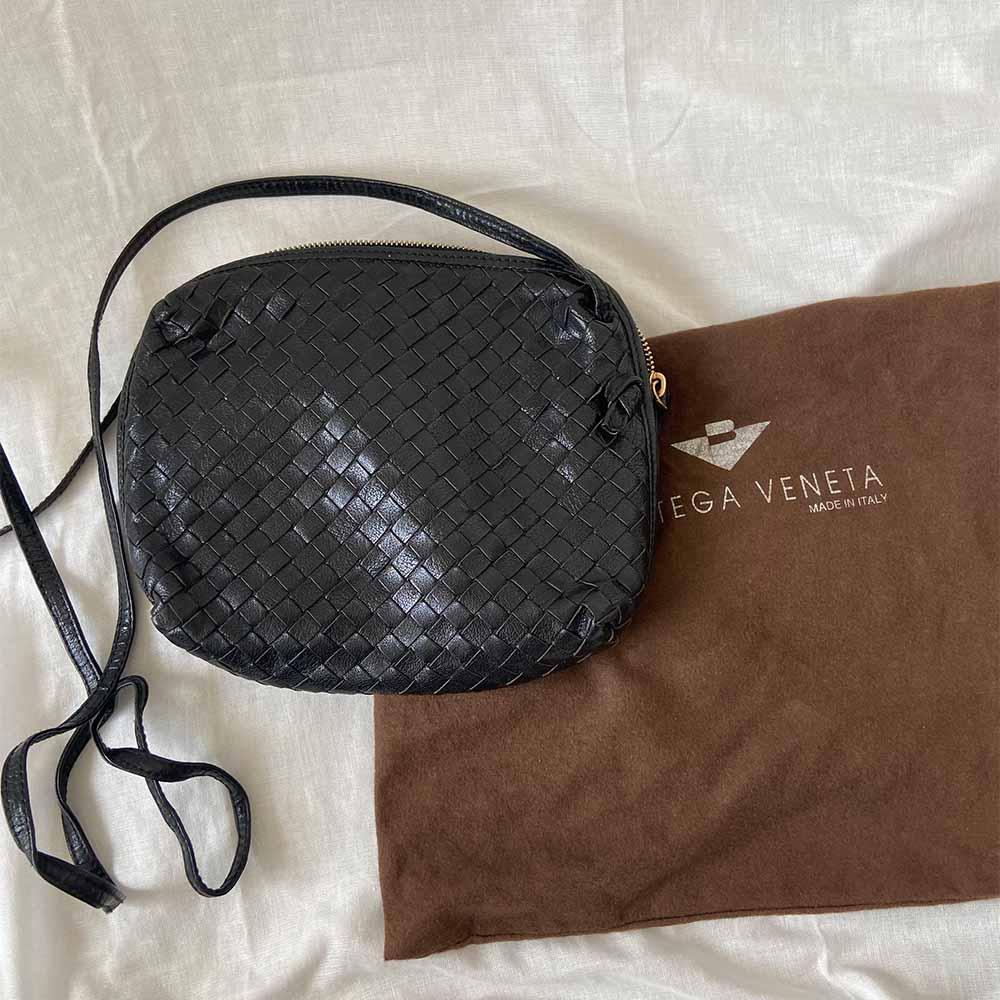 Bottega Veneta Black Intrecciato Leather Nodini Crossbody Bag