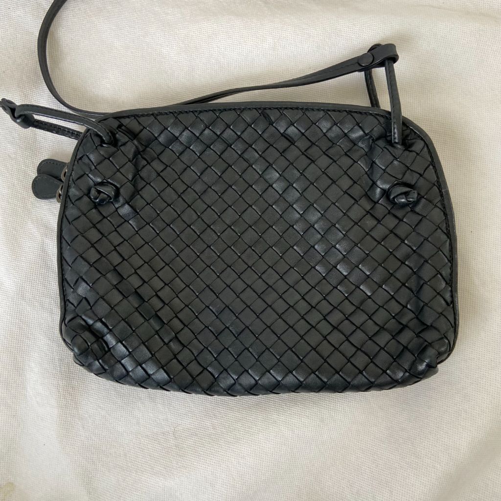 Bottega Veneta Black Intrecciato Leather Nodini Crossbody Bag