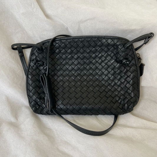 Bottega Veneta Black Intrecciato Leather Nodini Crossbody Bag