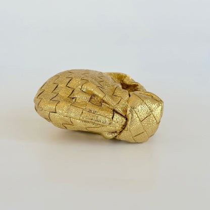 Bottega Veneta Metallic Gold Intrecciato Leather Mini BV Jodie Bag