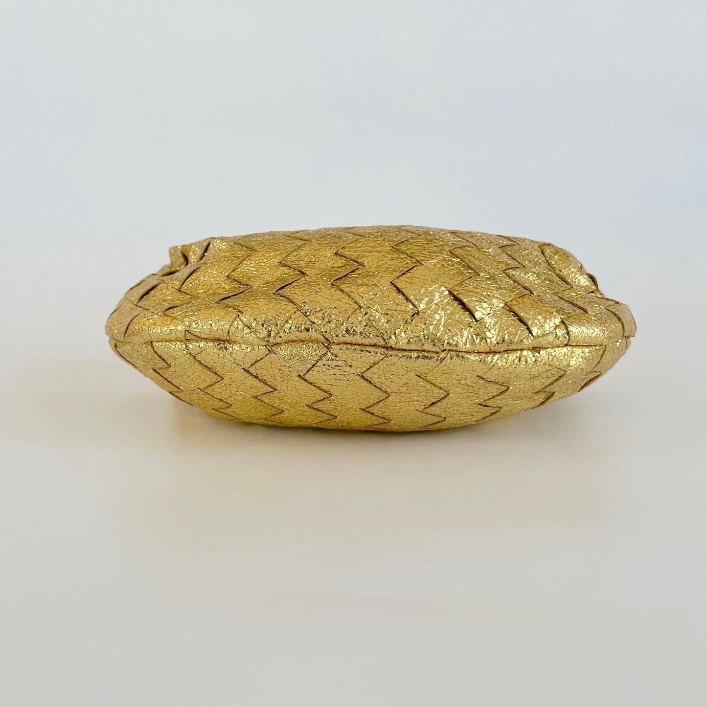 Bottega Veneta Metallic Gold Intrecciato Leather Mini BV Jodie Bag