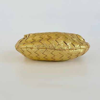 Bottega Veneta Metallic Gold Intrecciato Leather Mini BV Jodie Bag
