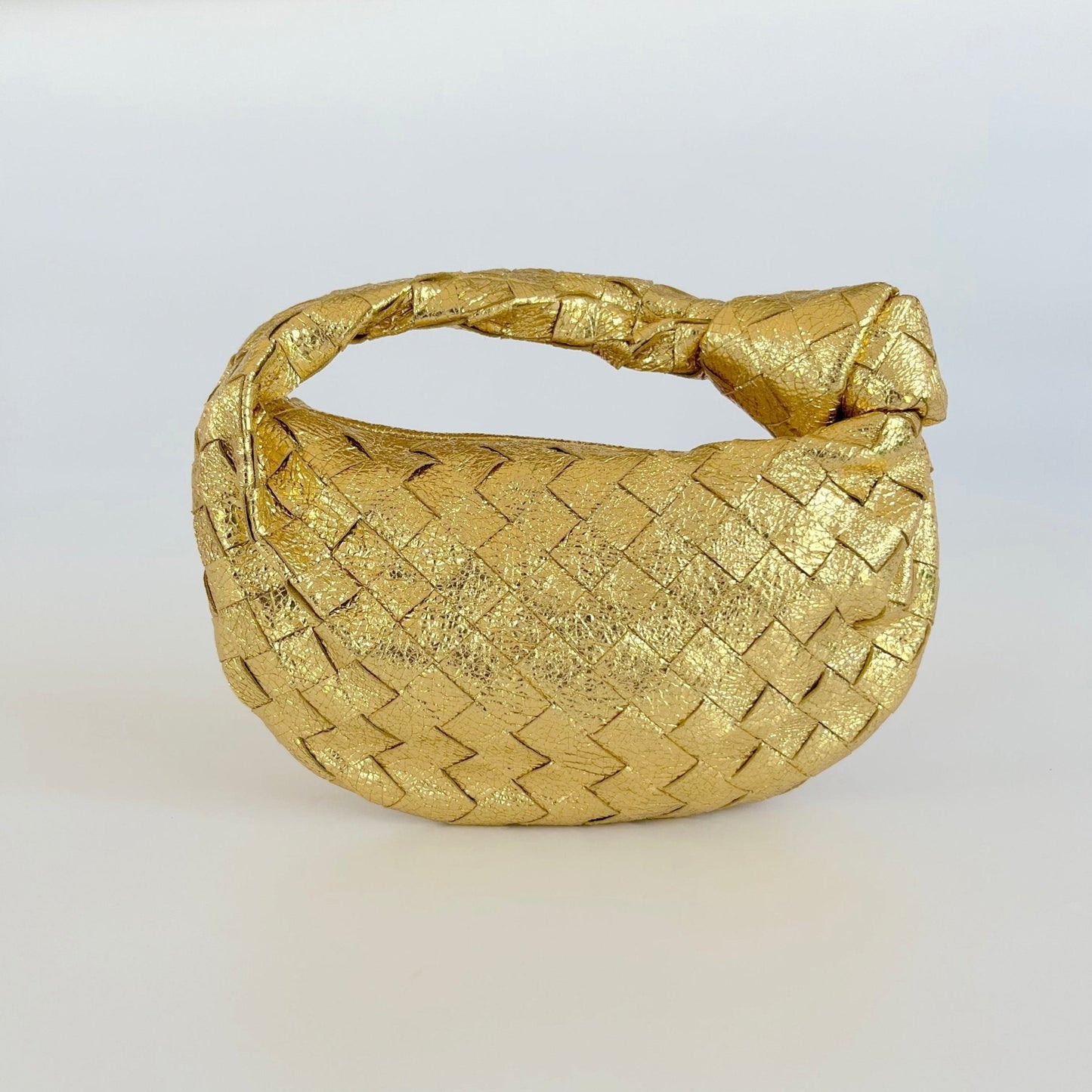 Bottega Veneta Metallic Gold Intrecciato Leather Mini BV Jodie Bag