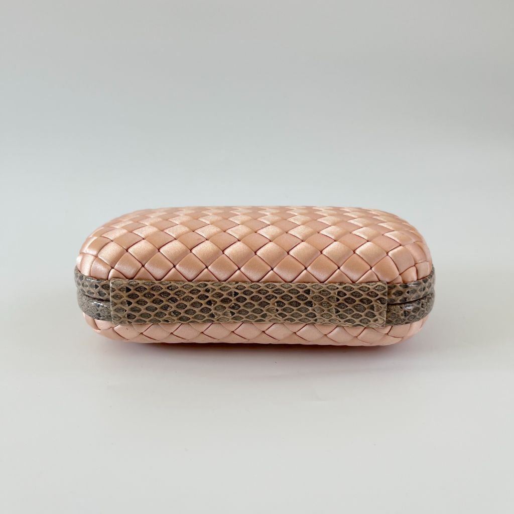 Bottega Veneta Pink intrecciato Satin and Python Trim knot Clutch