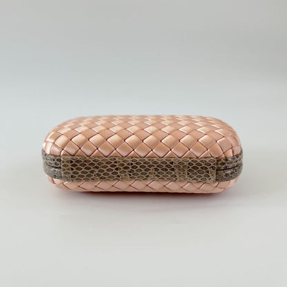 Bottega Veneta Pink intrecciato Satin and Python Trim knot Clutch