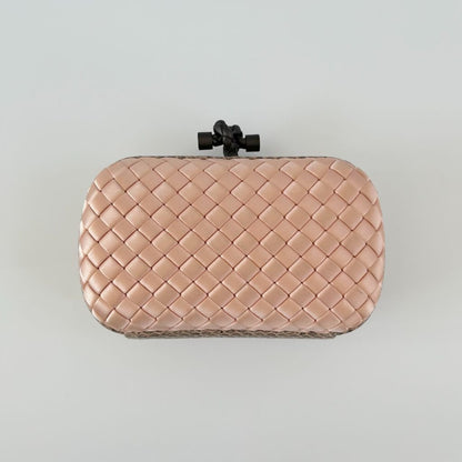 Bottega Veneta Pink intrecciato Satin and Python Trim knot Clutch
