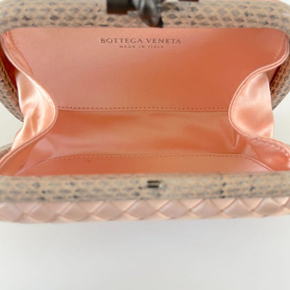 Bottega Veneta Pink intrecciato Satin and Python Trim knot Clutch