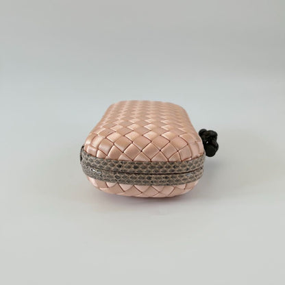 Bottega Veneta Pink intrecciato Satin and Python Trim knot Clutch