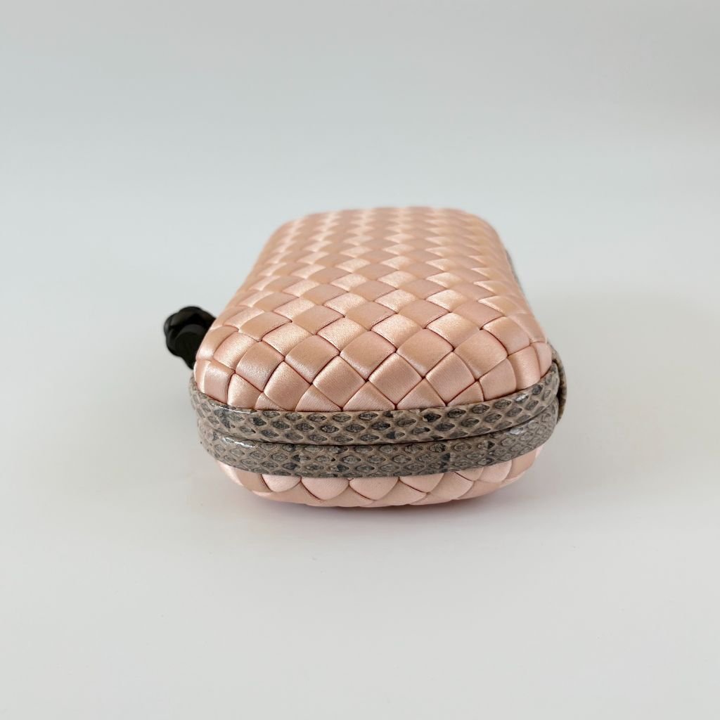 Bottega Veneta Pink intrecciato Satin and Python Trim knot Clutch