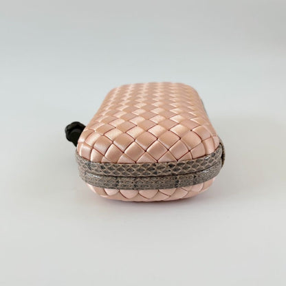 Bottega Veneta Pink intrecciato Satin and Python Trim knot Clutch