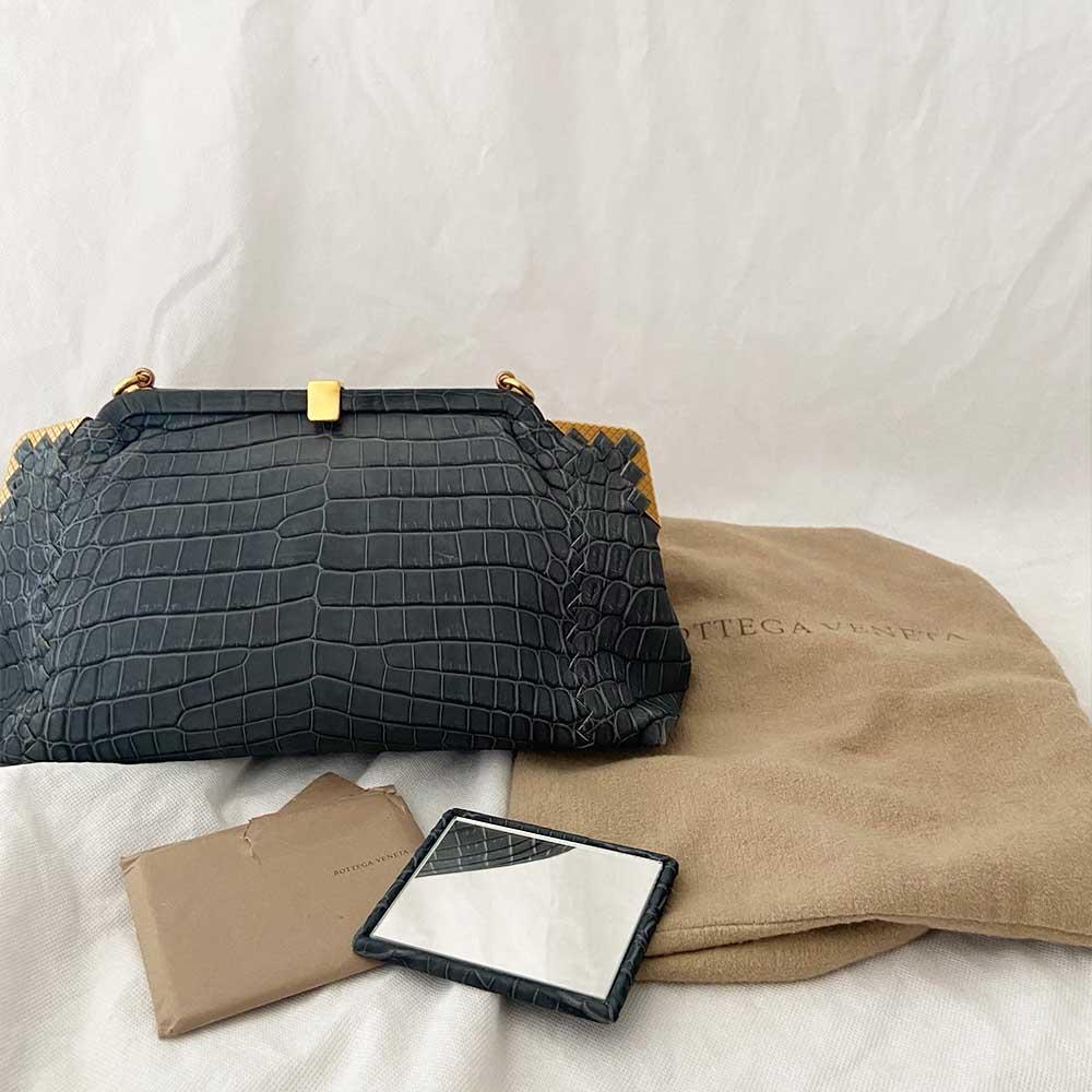 Bottega Veneta Vendome Sable Ardoise  Crocodile Shoulder Bag