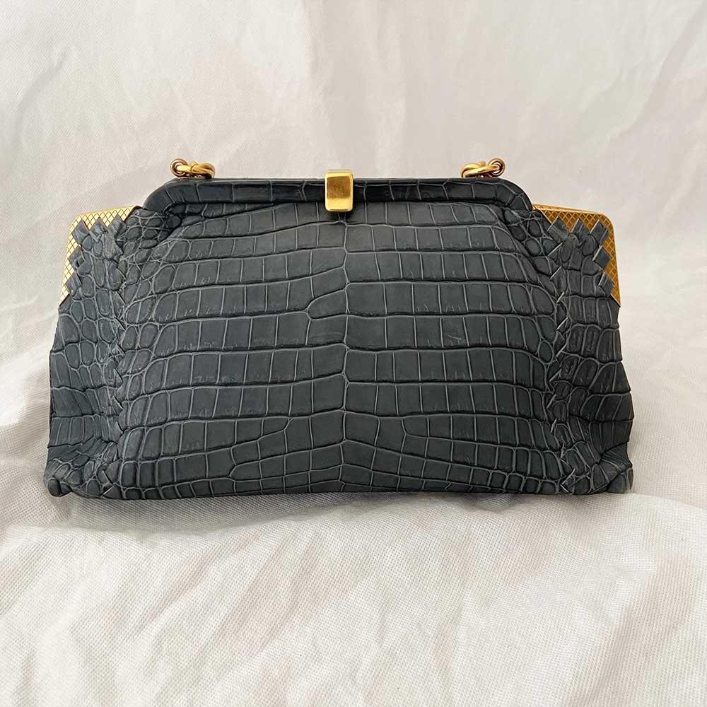 Bottega Veneta Vendome Sable Ardoise  Crocodile Shoulder Bag