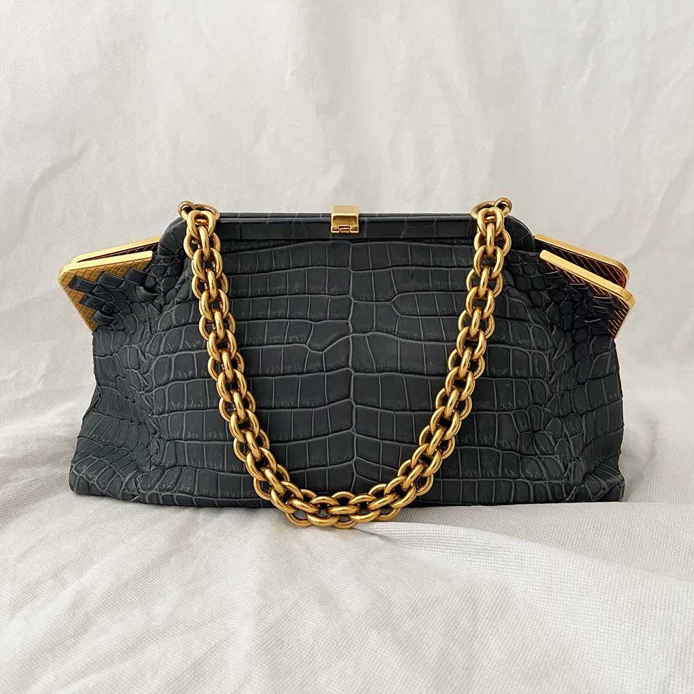 Bottega Veneta Vendome Sable Ardoise  Crocodile Shoulder Bag