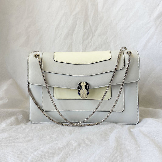 Bvlgari Cream Leather Medium Serpenti Forever Shoulder Bag
