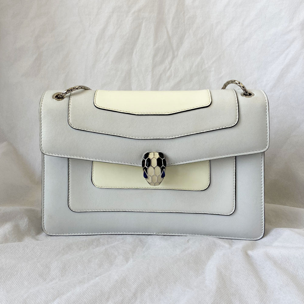 Bvlgari Cream Leather Medium Serpenti Forever Shoulder Bag