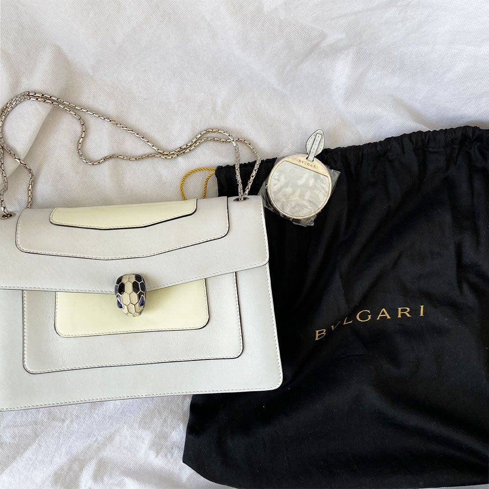 Bvlgari Cream Leather Medium Serpenti Forever Shoulder Bag