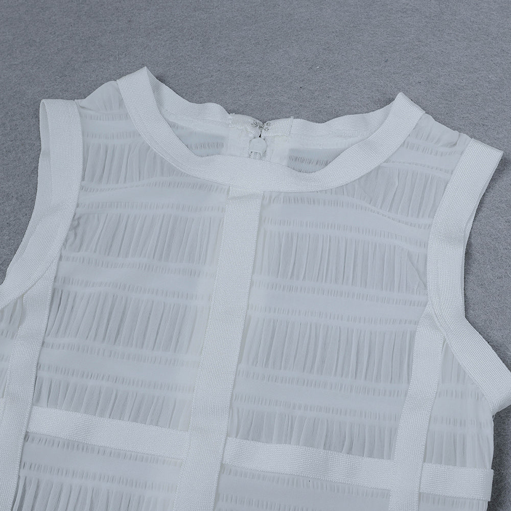 loveedsTM-Hollow Fringe White Sleeveless One-piece Dress Summer Party Gathering Dresses