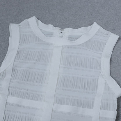 loveedsTM-Hollow Fringe White Sleeveless One-piece Dress Summer Party Gathering Dresses