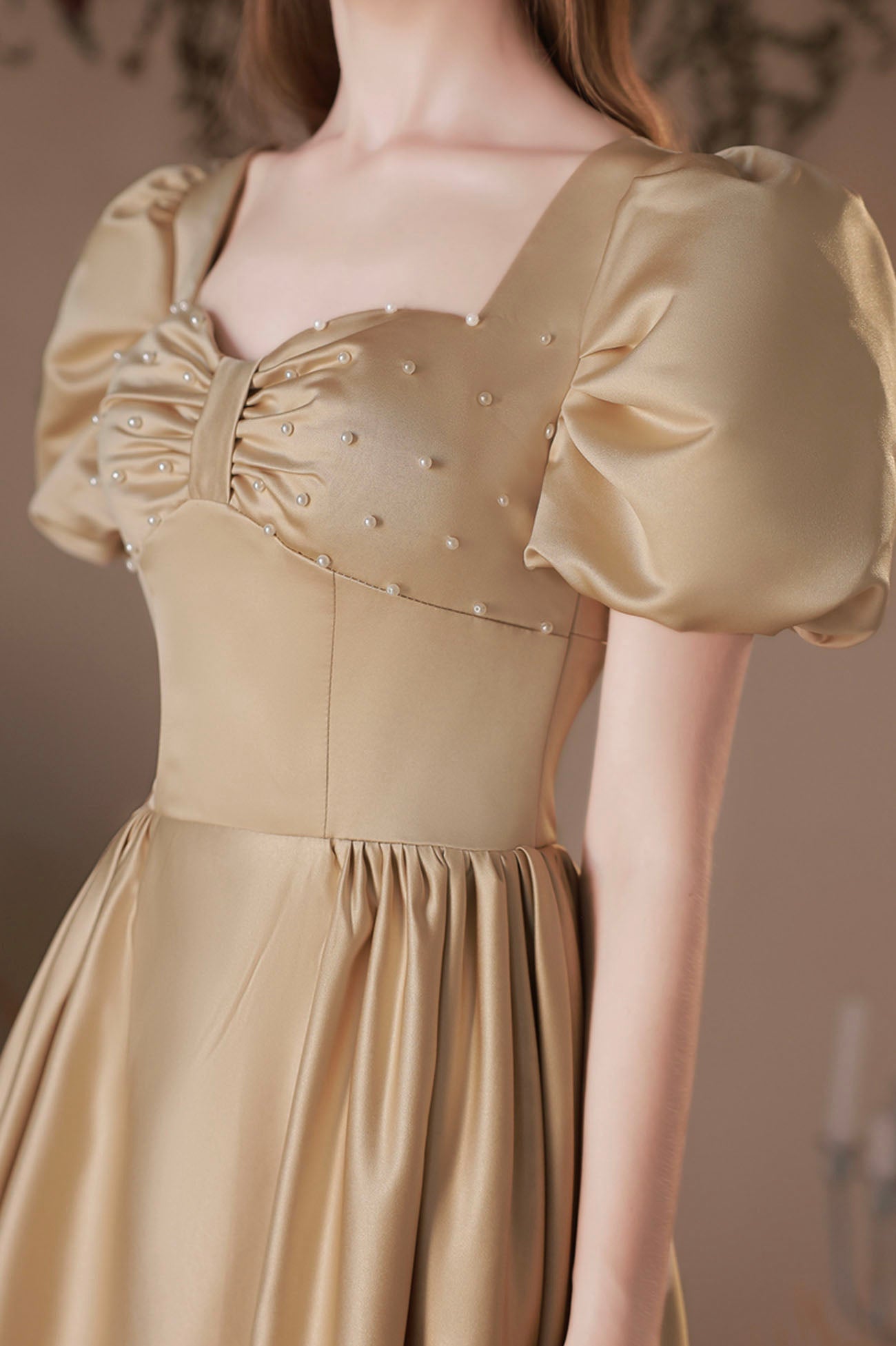 Beautiful Satin Short Prom Dress, A-Line Short Sleeve Homecoming Party Dress