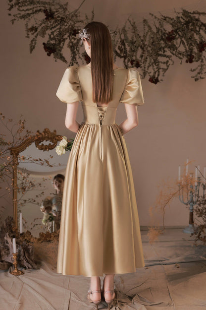 Beautiful Satin Short Prom Dress, A-Line Short Sleeve Homecoming Party Dress