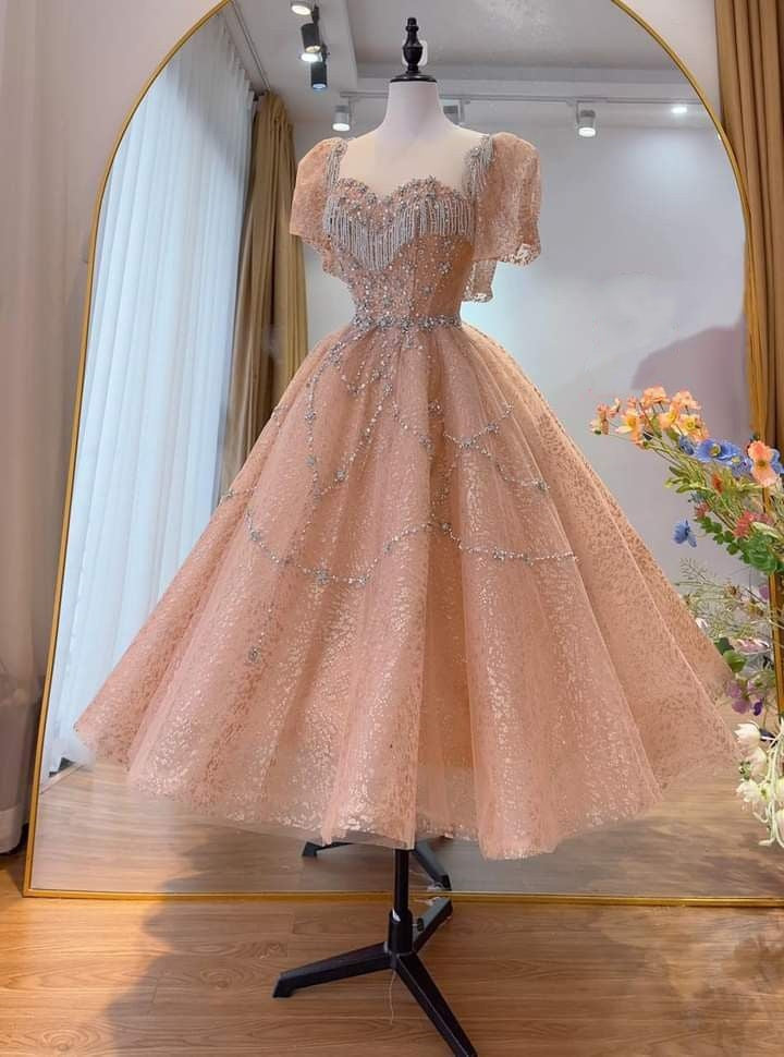 Light Pink Beaded Sparkling Elegant Long Ball Gown Evening Dress Party Dress gh4913