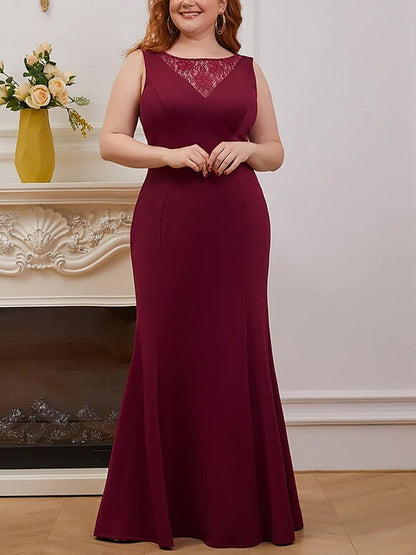 Round Neck Solid Color Lace Maxi Dress