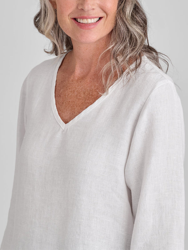 V-neck Cotton And Linen Solid Color Top