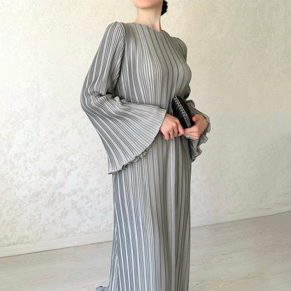 loveedsTM-Pleated Bell Sleeve Maxi Dress