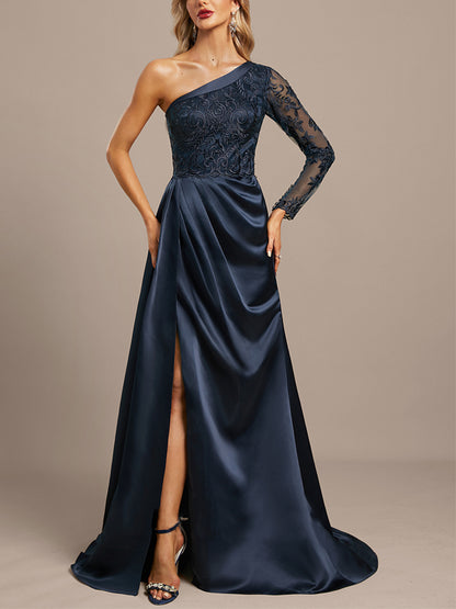 Off-shoulder Lace Solid Color Maxi Dress