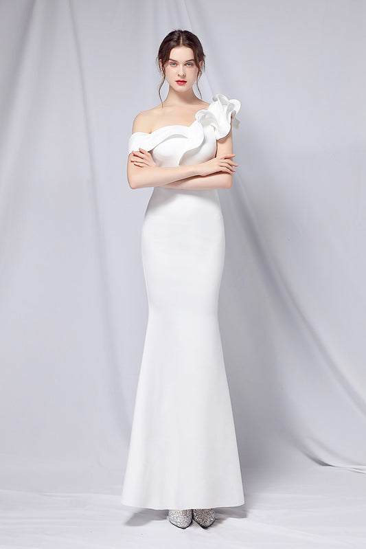 loveedsTM-Solid color one shoulder banquet evening dress