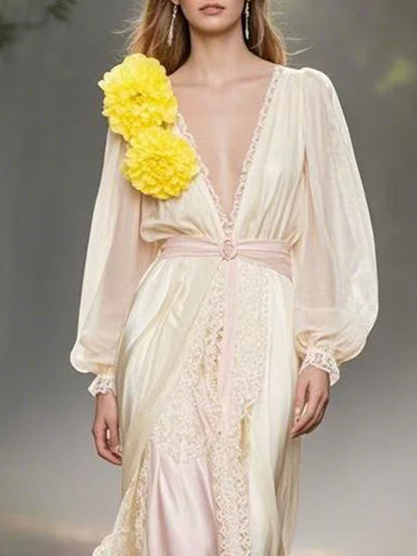 Lace Floral Stitching Temperament Women's Dress