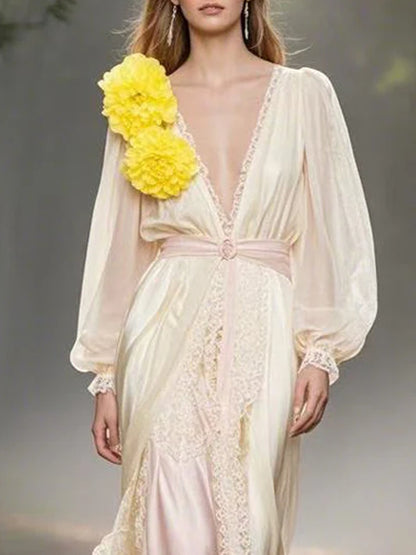 Lace Floral Stitching Temperament Women's Dress