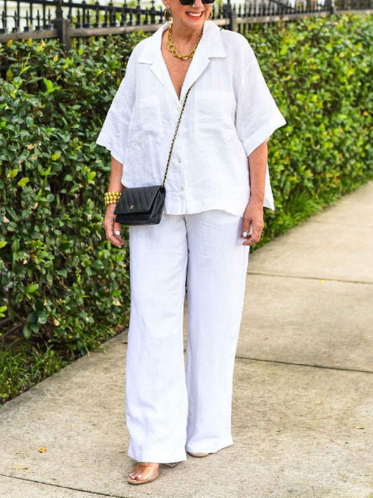 Lapel Cotton Linen Shirt Women's Suits