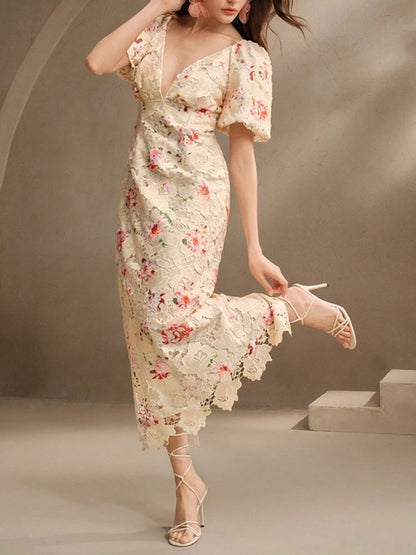 Women's Woven Water-Soluble Bubble Short Sleeved Dress