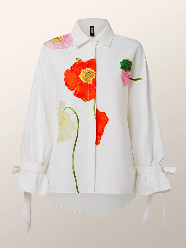 Shirt Collar Floral Loose Blouse