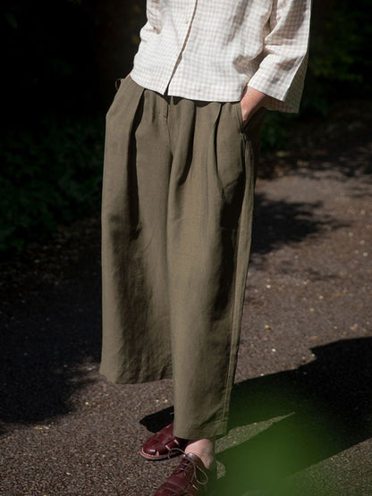 Solid Color Cotton and Linen Women's Pants