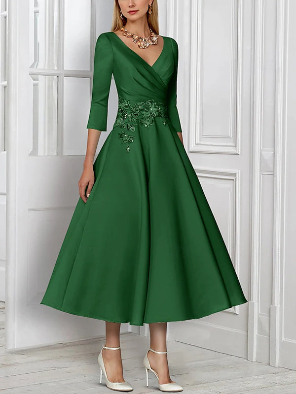 Vintage V-neck Satin Midi Dress