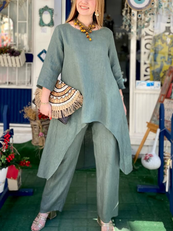 Women's Irregular Hem Cotton and Linen Suit